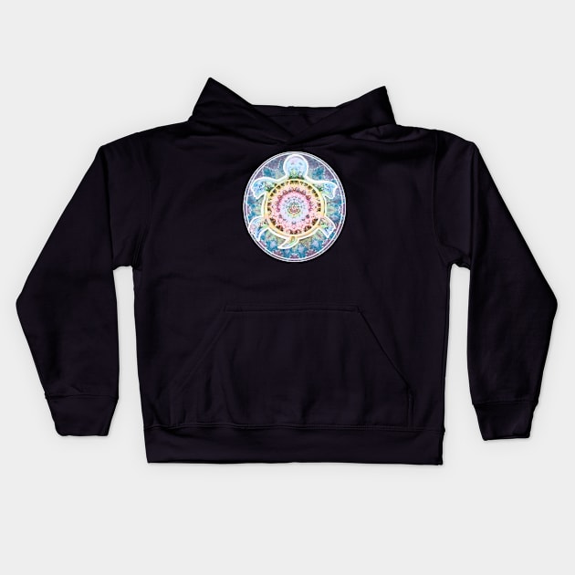 Rainbow Turtle Tie Dye mandala spirit animal batik terrapin hippie boho Kids Hoodie by Aurora X